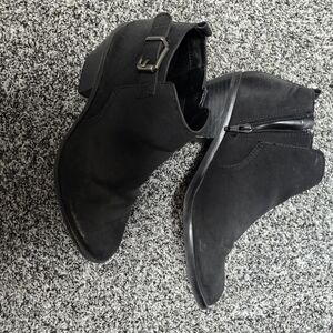 Women’s Black Cutout Ankle Booties with Side Zip and Buckle
